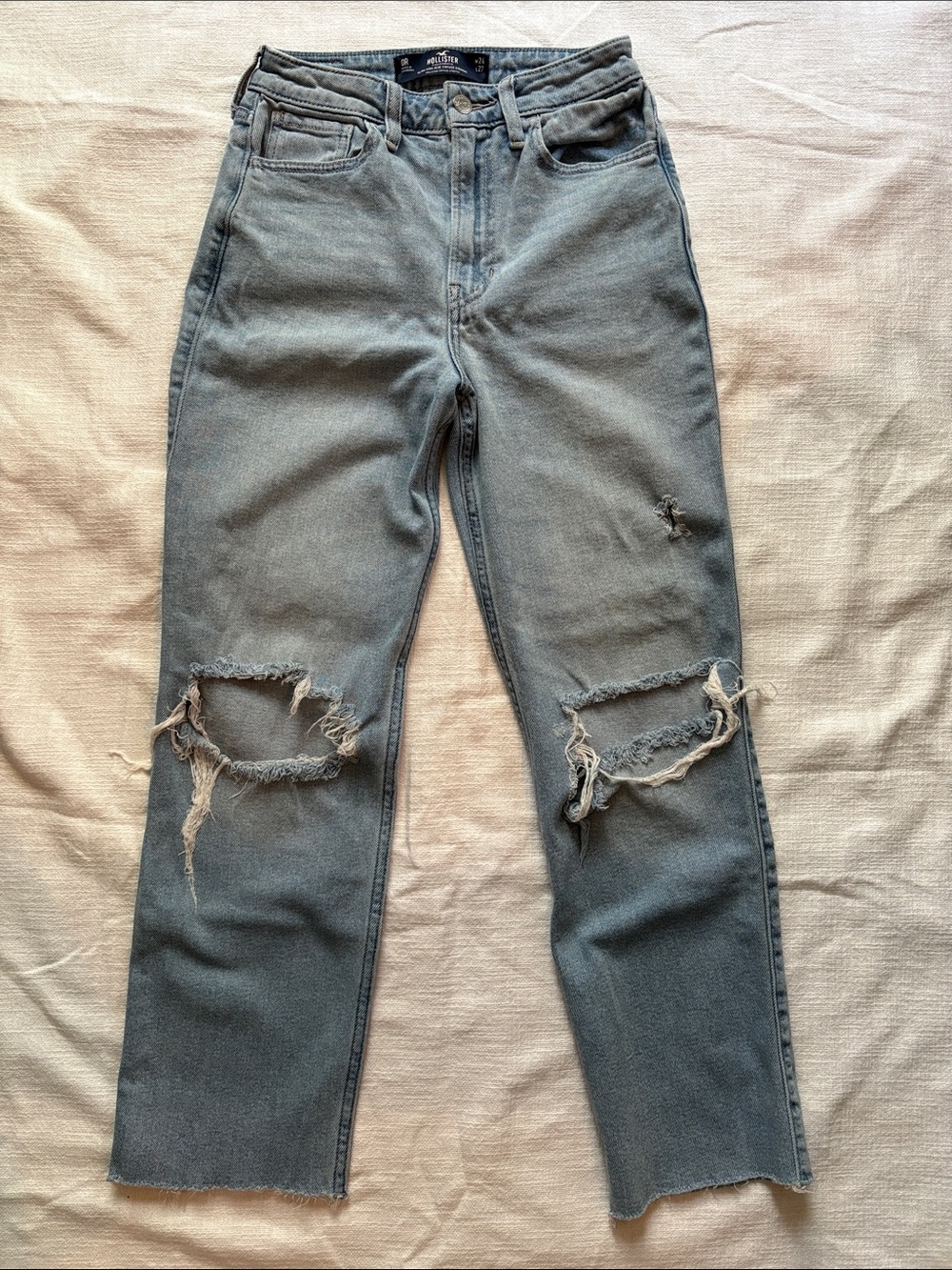 Hollister Faded Gray Straight-Leg Ripped Jeans
